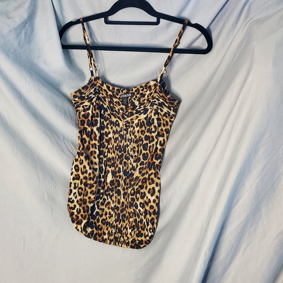 572- Express Spaghetti Strap animal print top elastic at hem v-neck size small - Picture 2 of 12